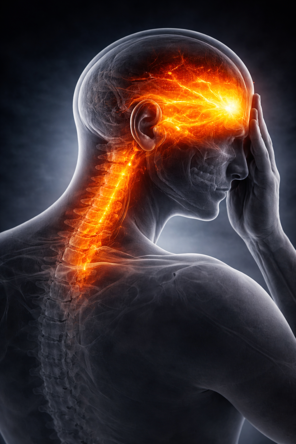 Head and face pain relief illustration showing tension and nerve pain relief areas