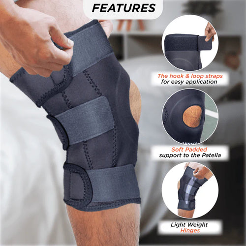 Knee brace with features highlighted on a blurred background
