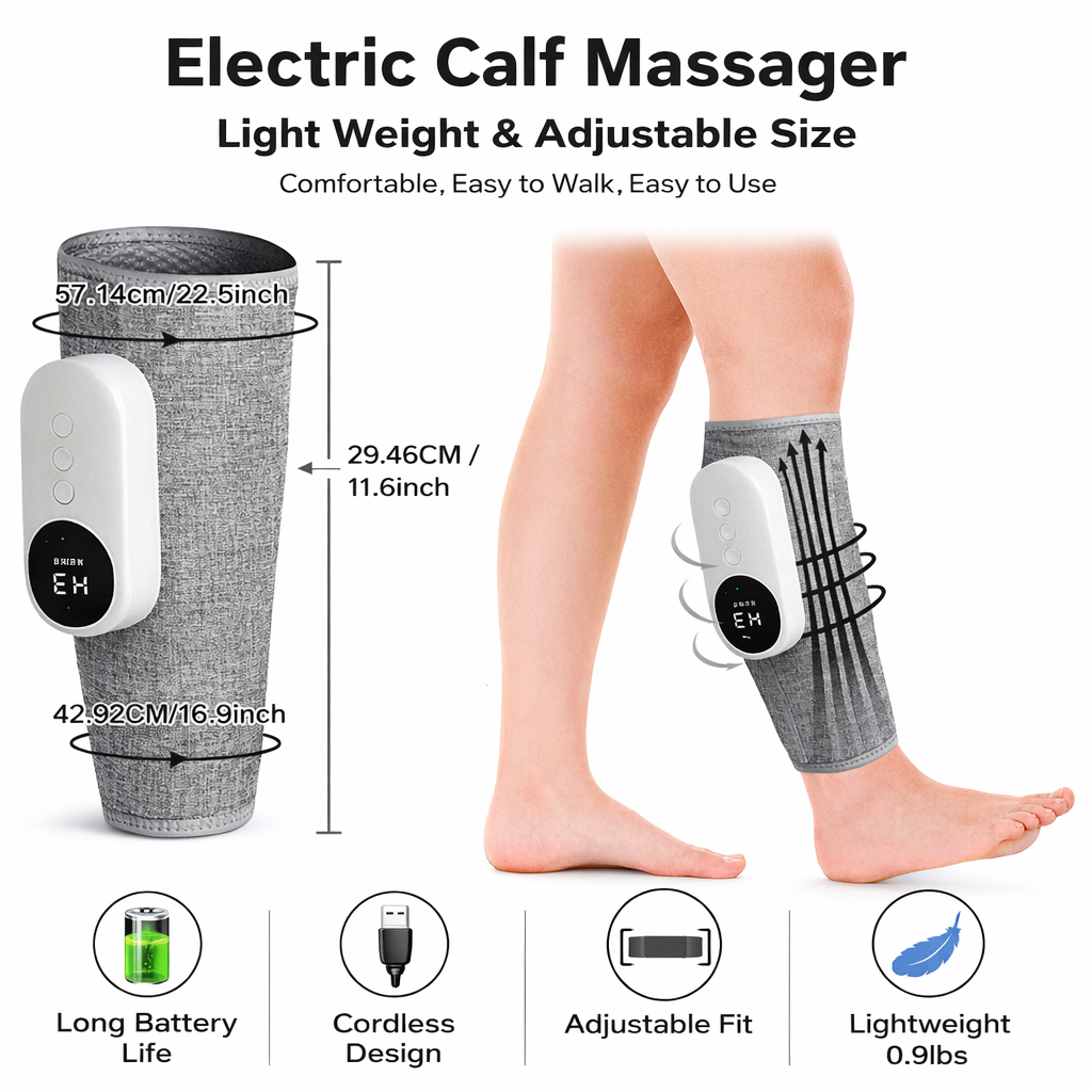 Portable Calf Massager with Heat – Air Compression Leg Massager for Pain and Circulation with 3 Modes and 3 Intensities, Revitive Circulation Booster for Legs, Type-C Rechargeable