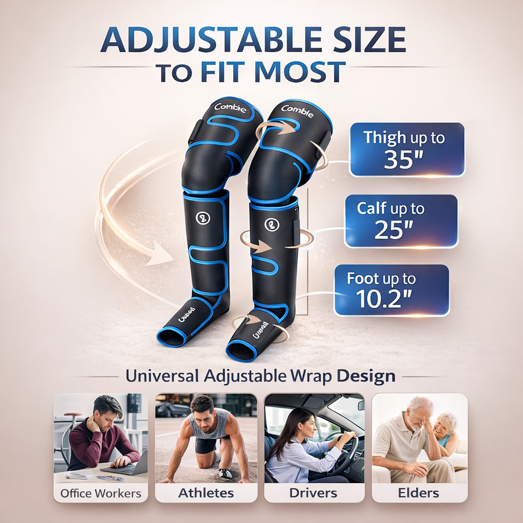 Air Compression Leg Massager with Handheld Controller – 3 Massage Modes and 3 Intensities for Feet, Calf and Thigh | Corded Electric, Black