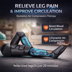 Air Compression Leg Massager with Handheld Controller – 3 Massage Modes and 3 Intensities for Feet, Calf and Thigh | Corded Electric, Black