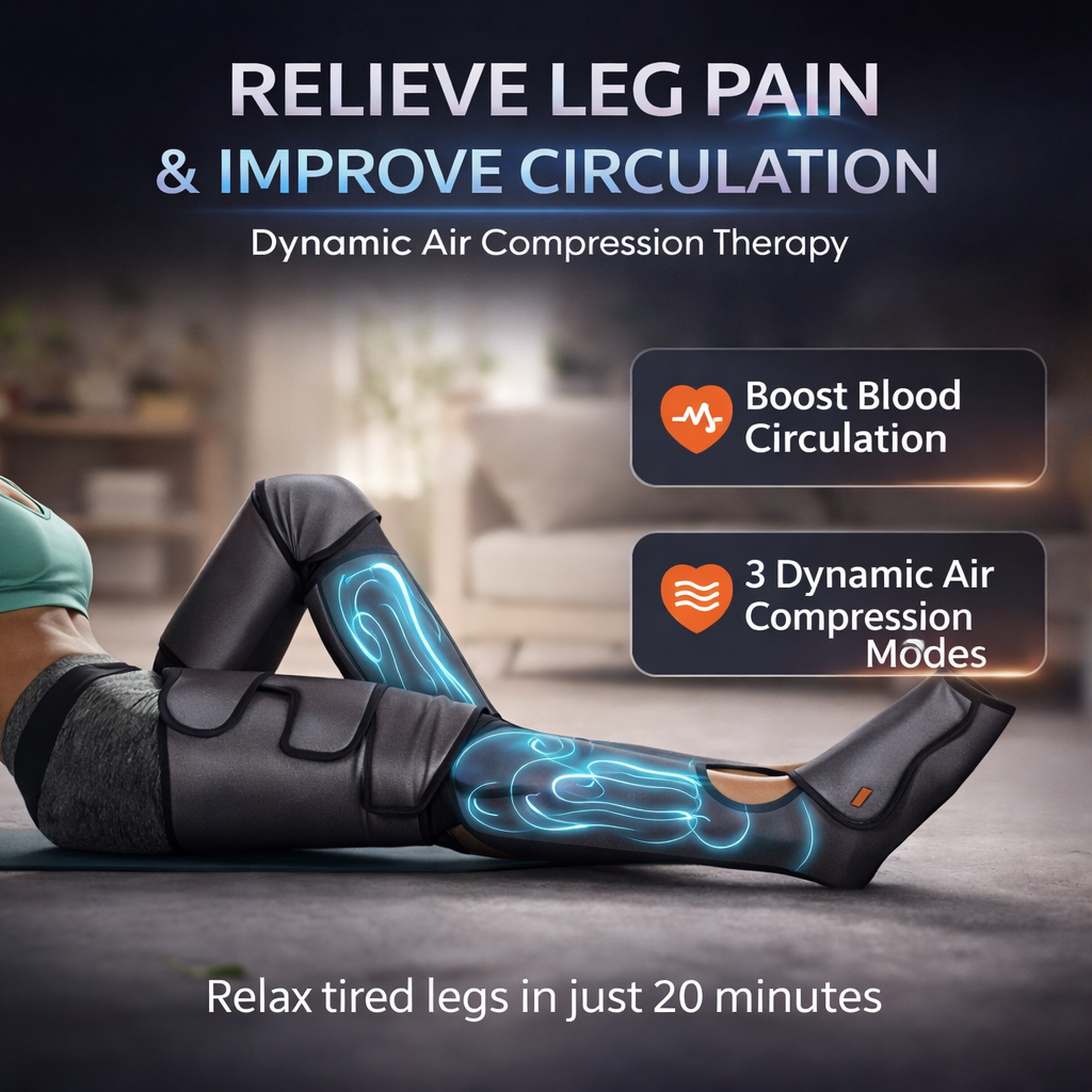 Air Compression Leg Massager with Handheld Controller – 3 Massage Modes and 3 Intensities for Feet, Calf and Thigh | Corded Electric, Black