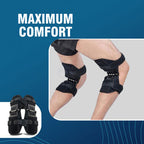 Knee support brace with 'Maximum Comfort' text on a blue background