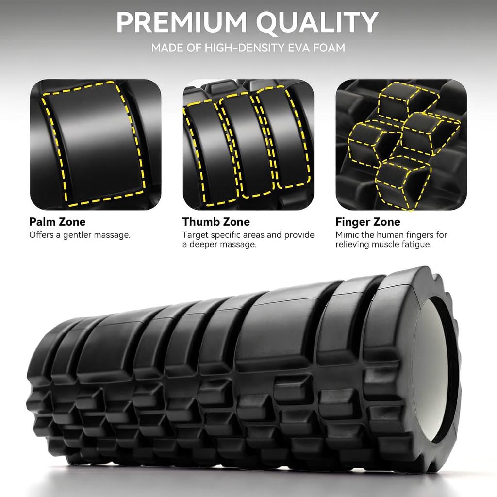 Density Foam Roller for Back & Body Pain Relief – Deep Tissue Massage for Muscle Recovery & Back Pain | Trigger Point Therapy, Yoga, Stretching, Fitness Training & Home Workouts