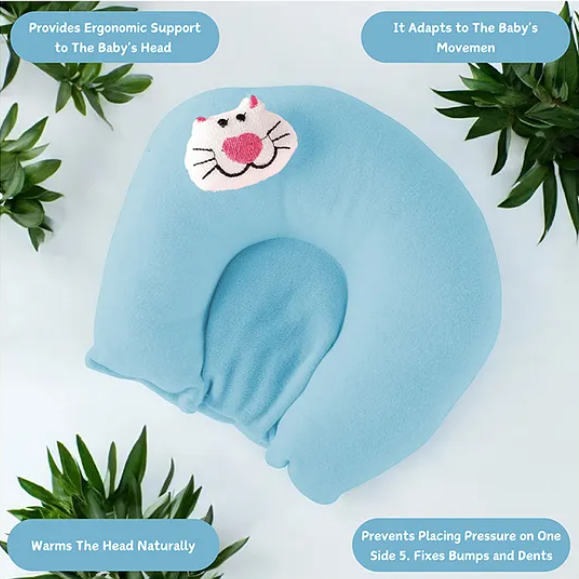 U Shape Soft Fabric New Born Baby Head Shaping Pillow with Mustard Seeds / Baby Rai Pillow for 0-12 Months – Pink (ReliefKart)