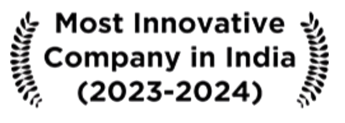 Logo for 'Most Innovative Company in India (2023-2024)' with laurel wreaths on either side.