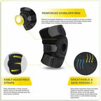 Knee brace with features highlighted on a white background