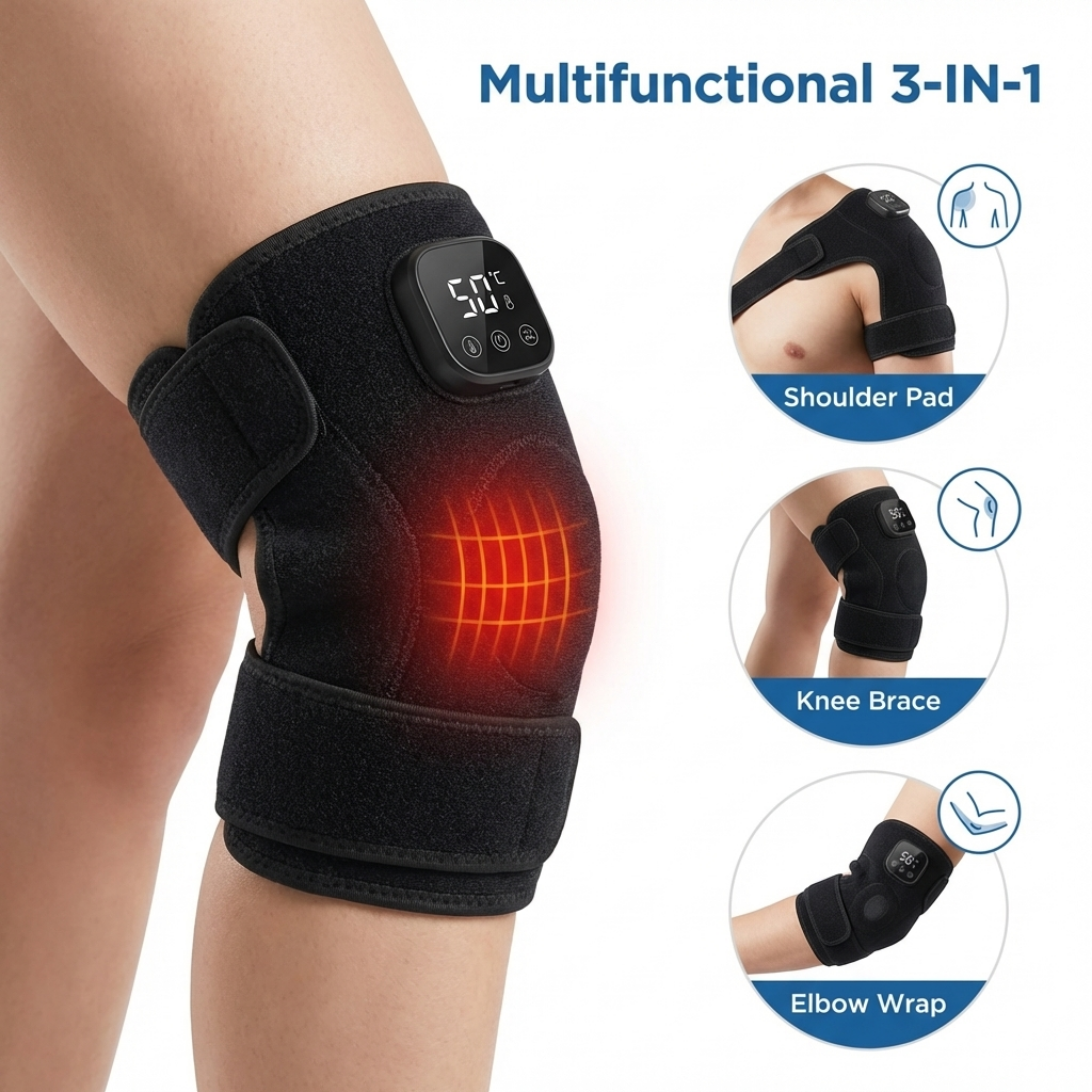 ReliefKart Cordless Knee Massager – Heated Vibration Brace Wrap