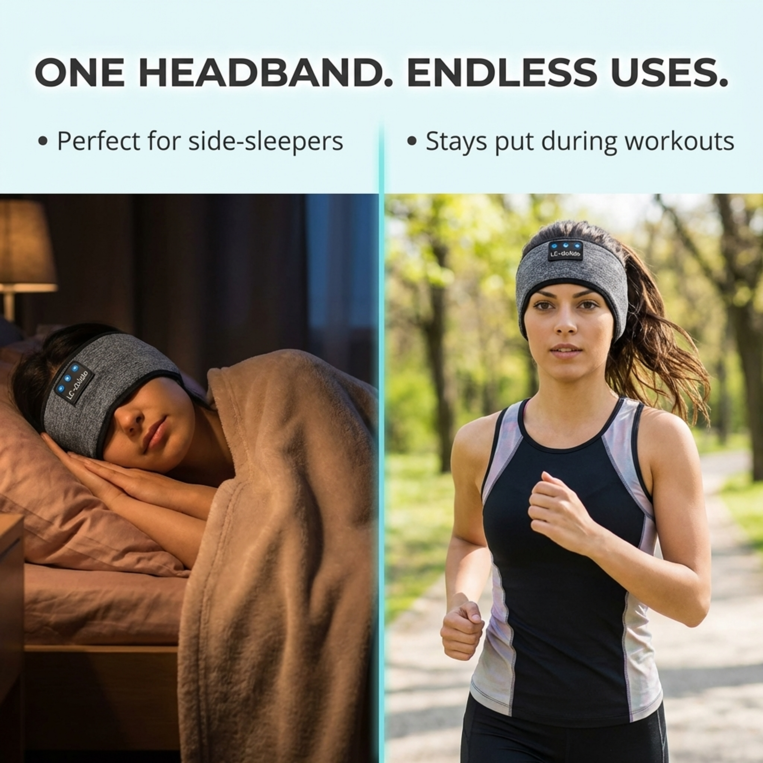 Sleep Bluetooth Headband Wireless Music Sport Headband with Built-in Sleep Music Eye Mask – Sisal Gray