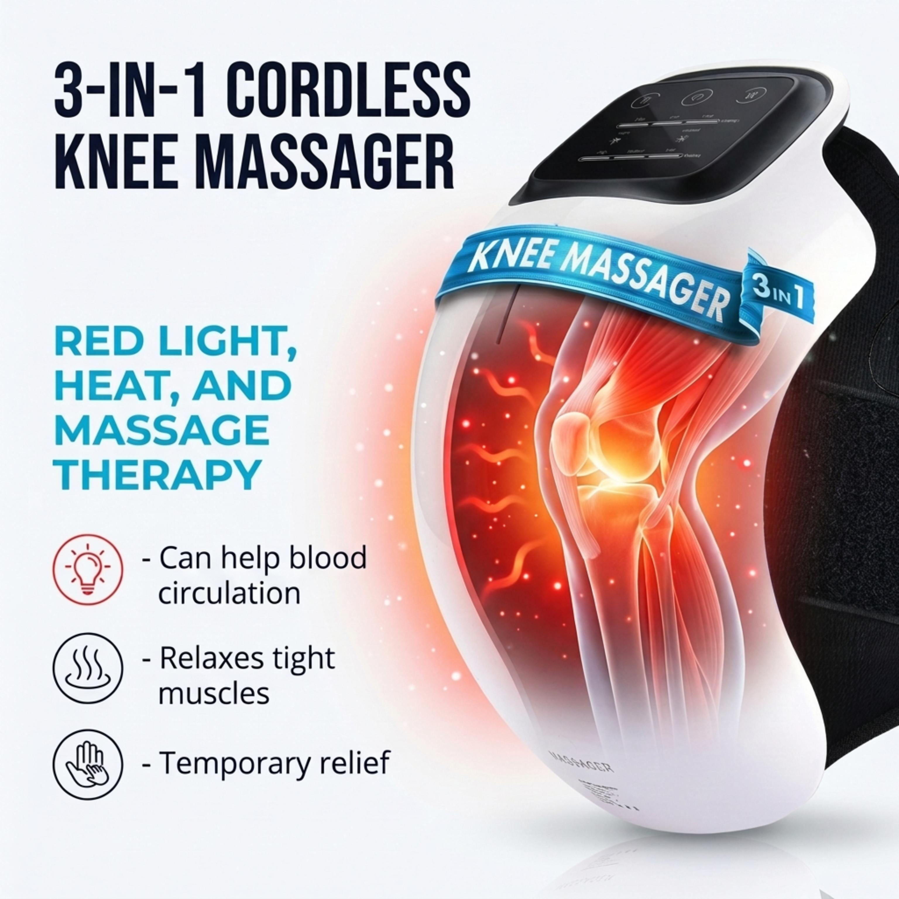 Cordless Rechargeable Knee Massager – Smart Joint Pain Relief with Physiotherapy Heat & Vibration