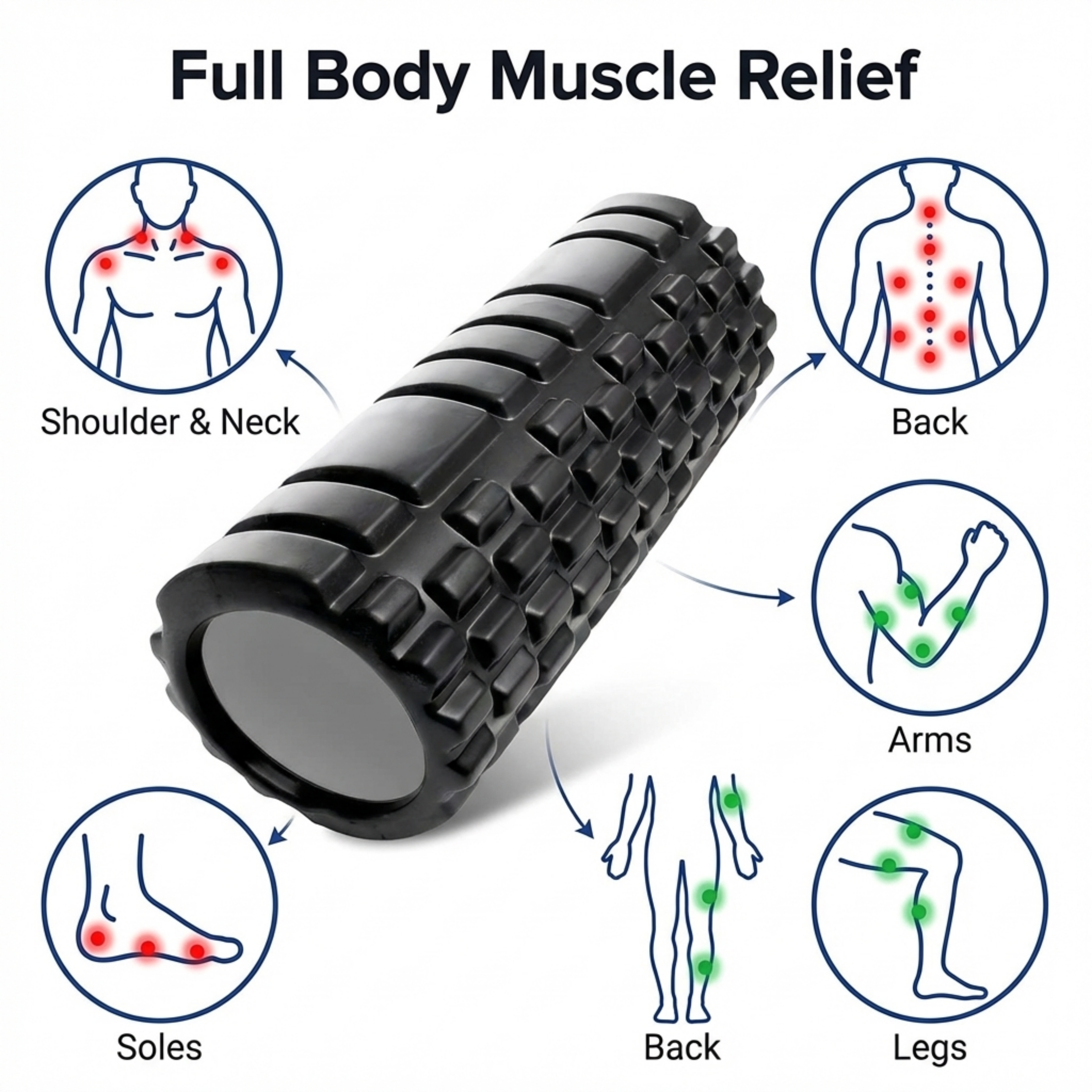 Density Foam Roller for Back & Body Pain Relief – Deep Tissue Massage for Muscle Recovery & Back Pain | Trigger Point Therapy, Yoga, Stretching, Fitness Training & Home Workouts