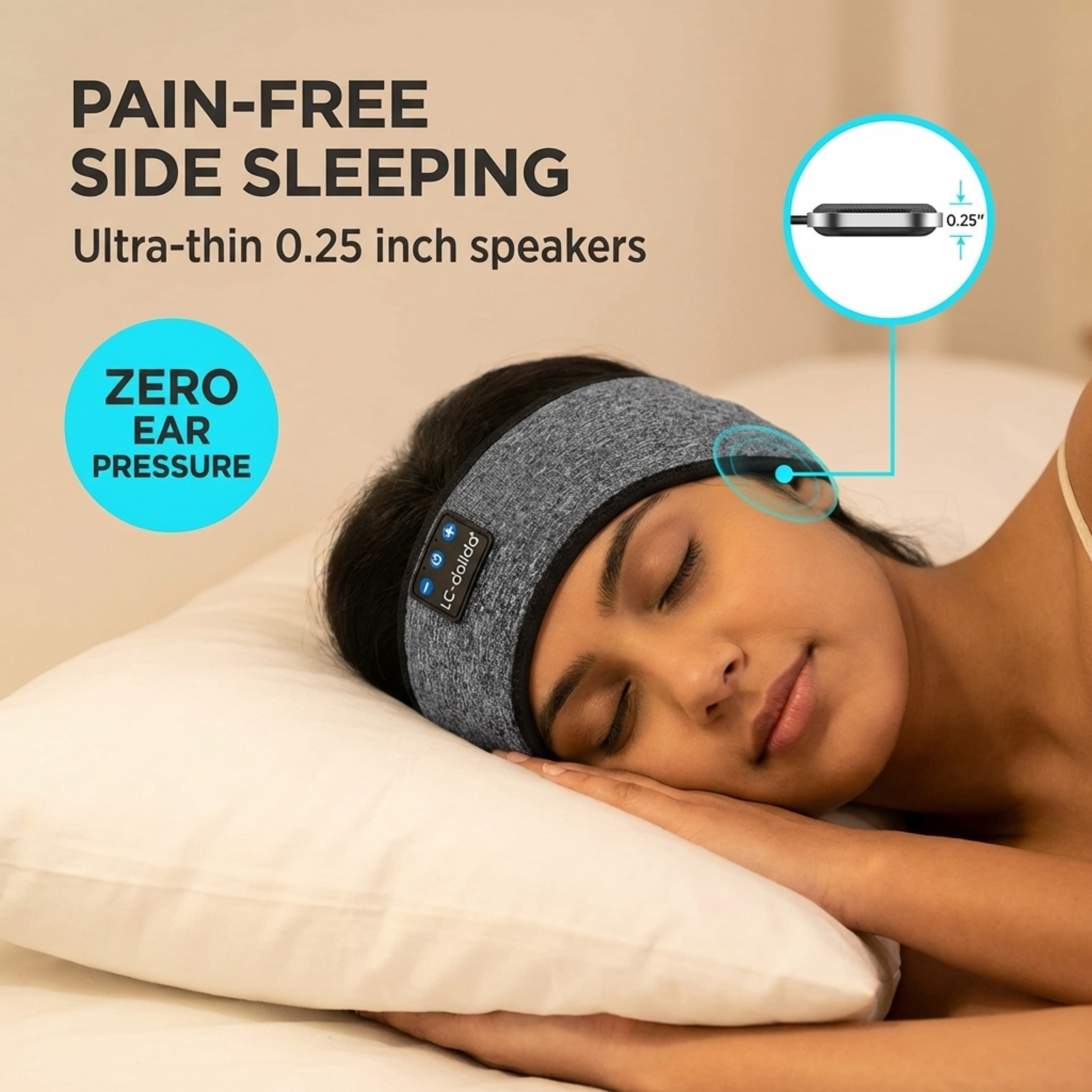 Sleep Bluetooth Headband Wireless Music Sport Headband with Built-in Sleep Music Eye Mask – Sisal Gray