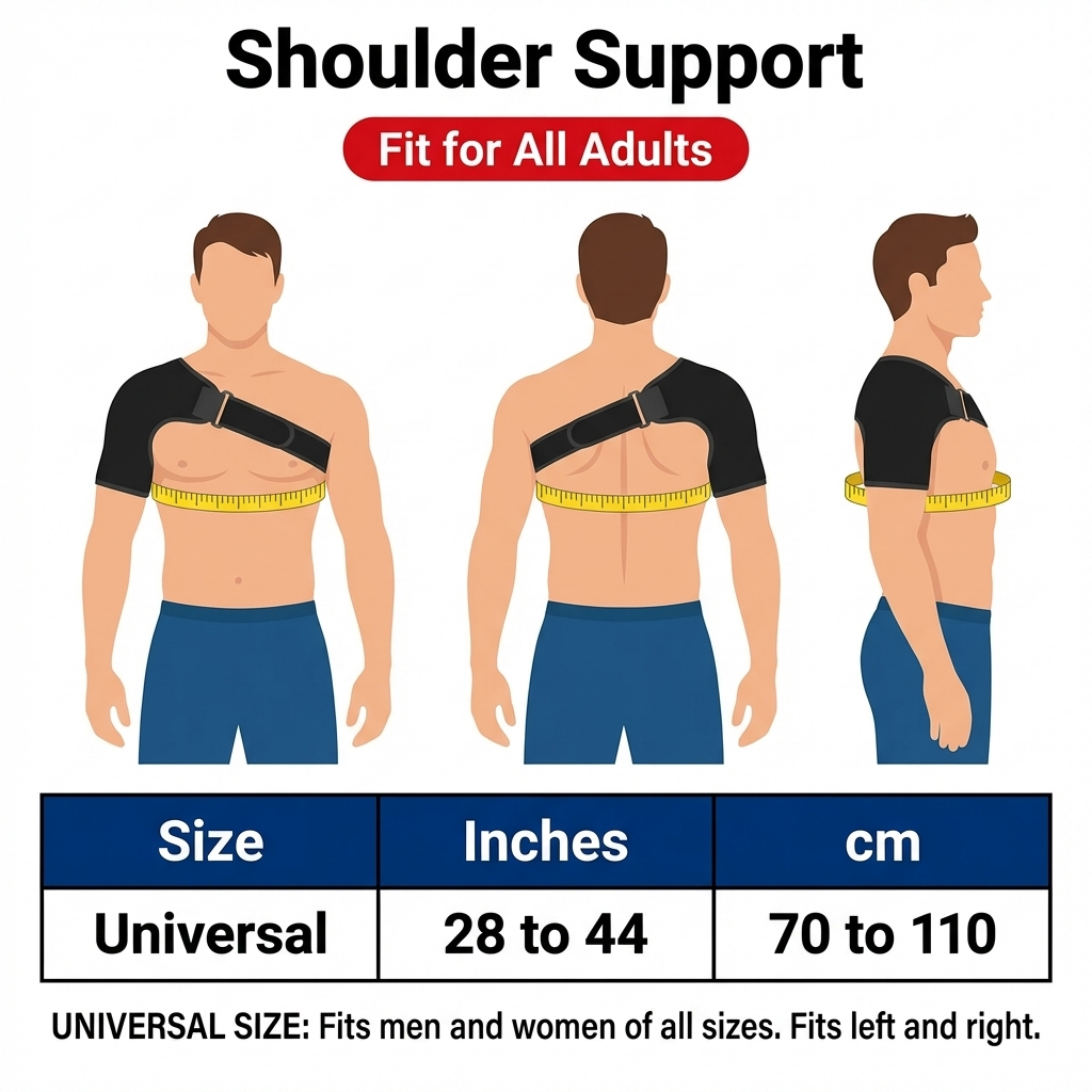 Shoulder Support Brace for Men & Women – Pain Relief & Support for Rotator Cuff, AC Joint & Dislocated Shoulder – Adjustable Shoulder Support Strap | Neoprene Foam | Universal Fit Both Left & Right Side