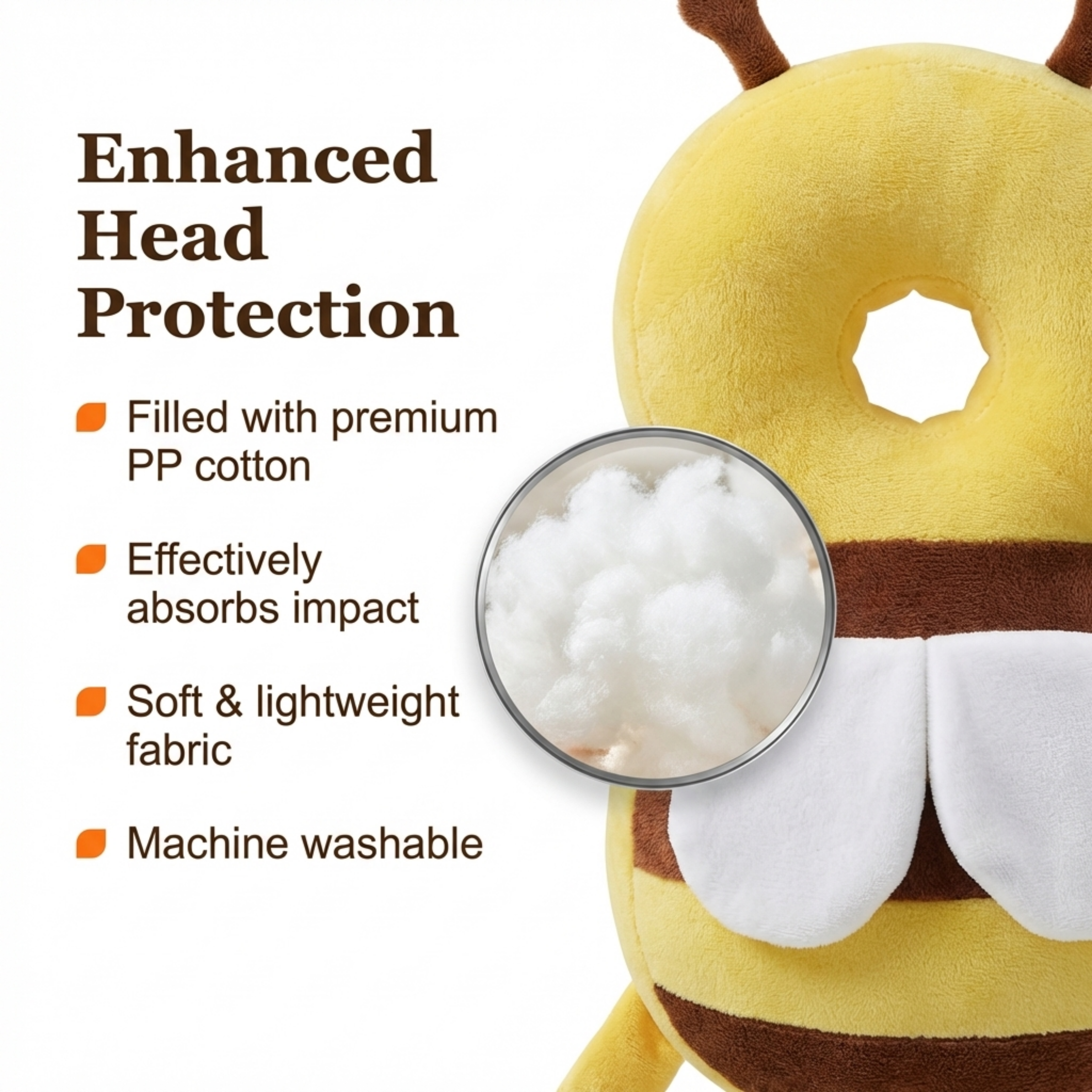 Baby Head Protector Pillow Safety Bee Yellow – Walk & Sleep Protection Pad