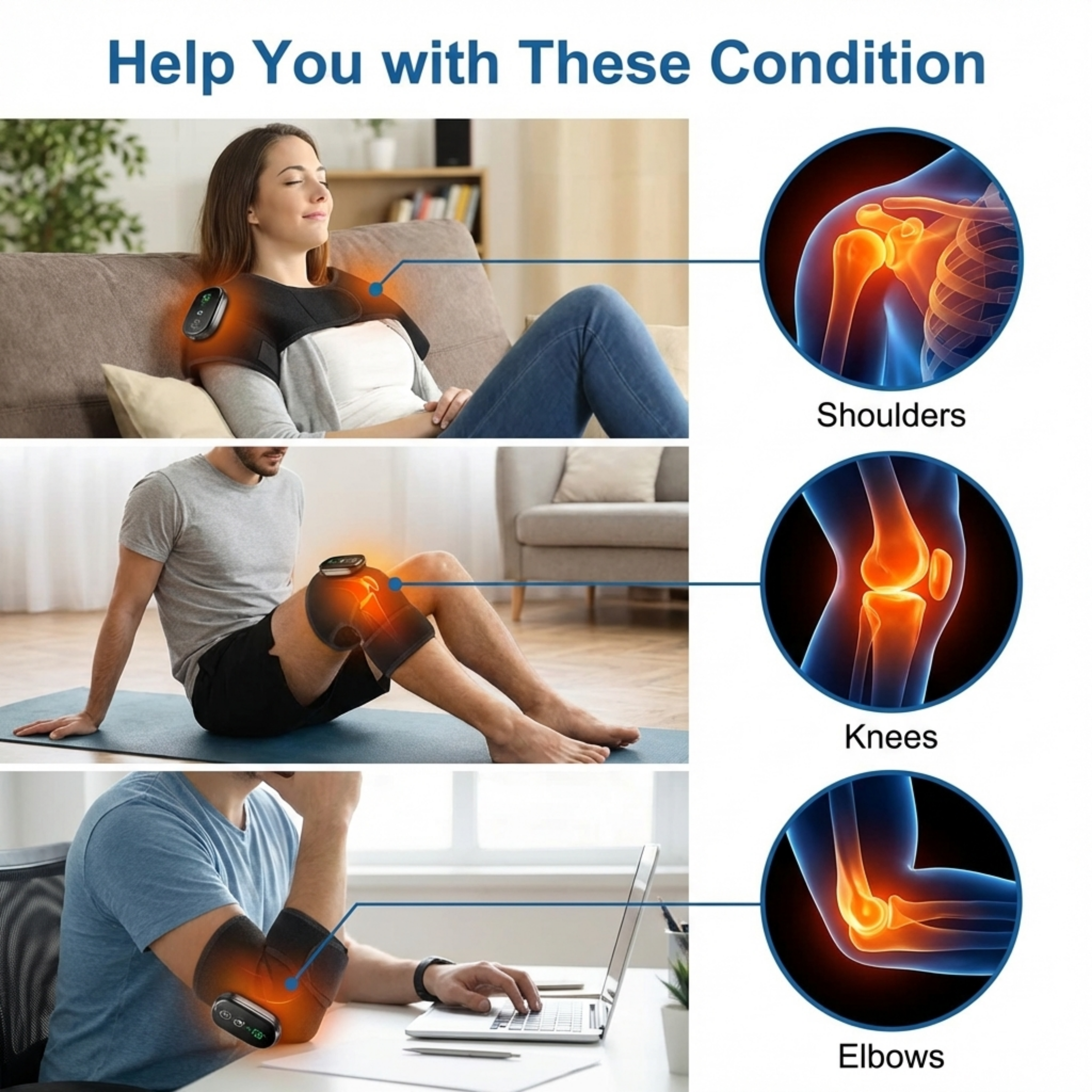 ReliefKart Cordless Knee Massager – Heated Vibration Brace Wrap