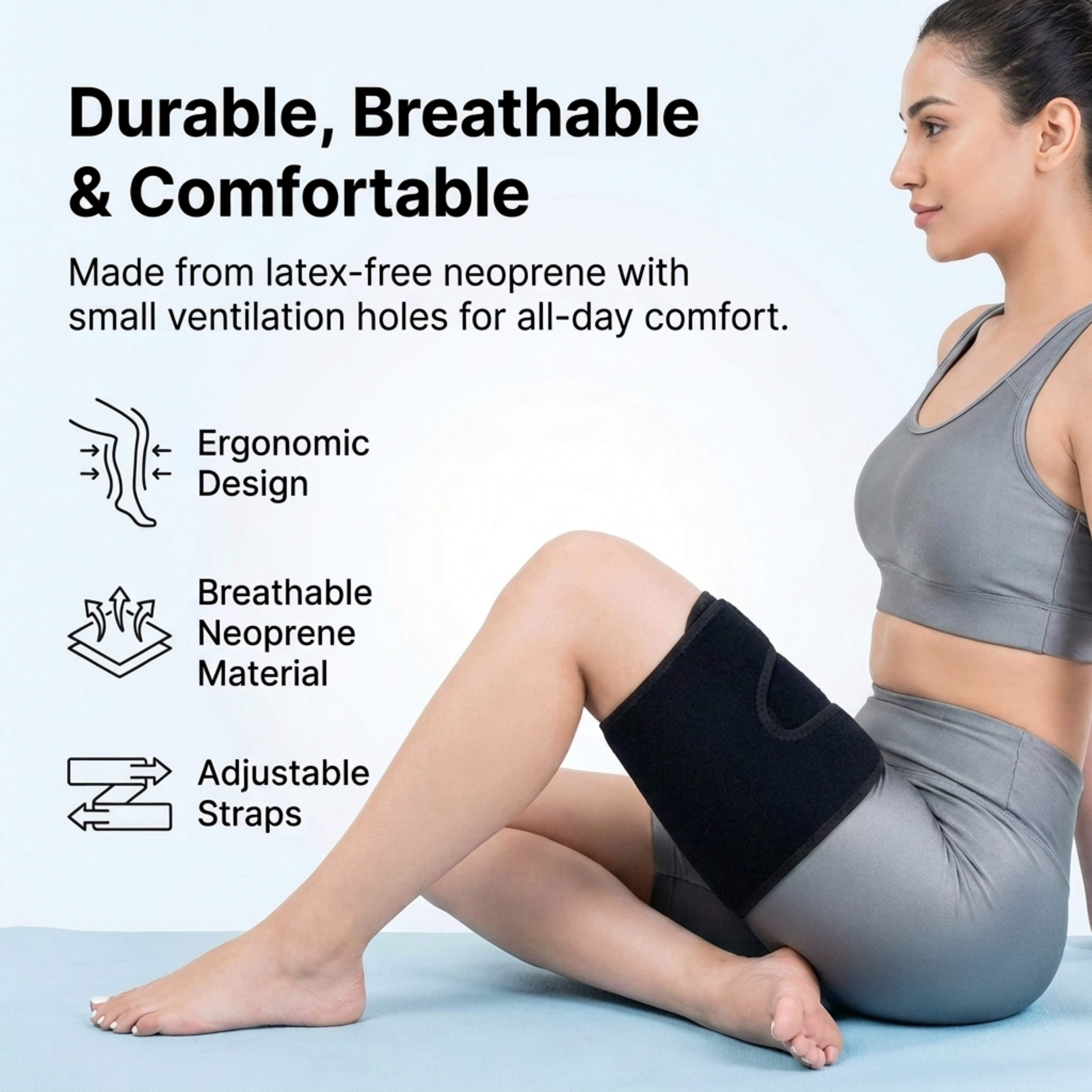 ReliefKart Thigh Wrap – Thigh Support – Compression Sleeve for Quadriceps, Black, Large (ReliefKart)