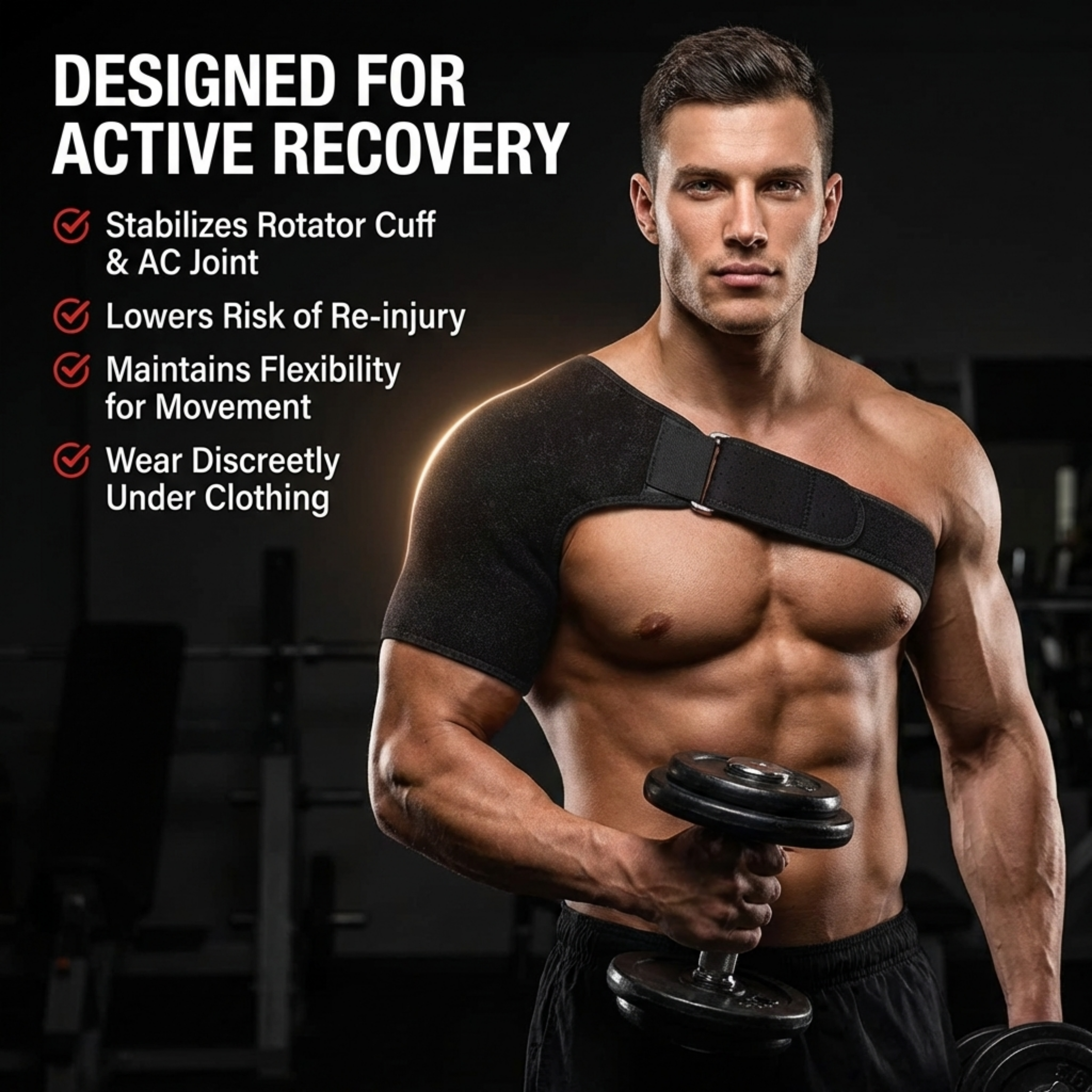 Shoulder Support Brace for Men & Women – Pain Relief & Support for Rotator Cuff, AC Joint & Dislocated Shoulder – Adjustable Shoulder Support Strap | Neoprene Foam | Universal Fit Both Left & Right Side