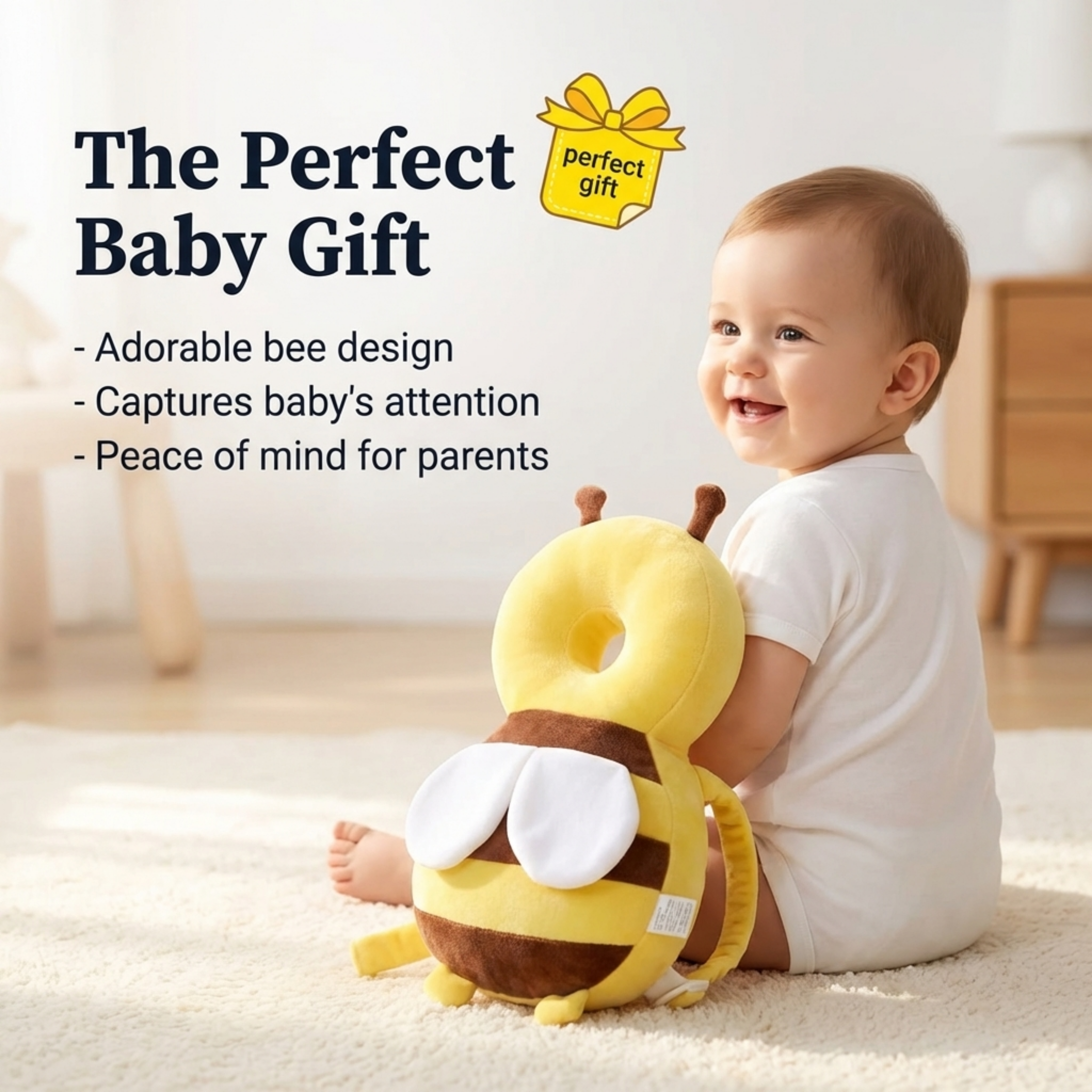 Baby Head Protector Pillow Safety Bee Yellow – Walk & Sleep Protection Pad